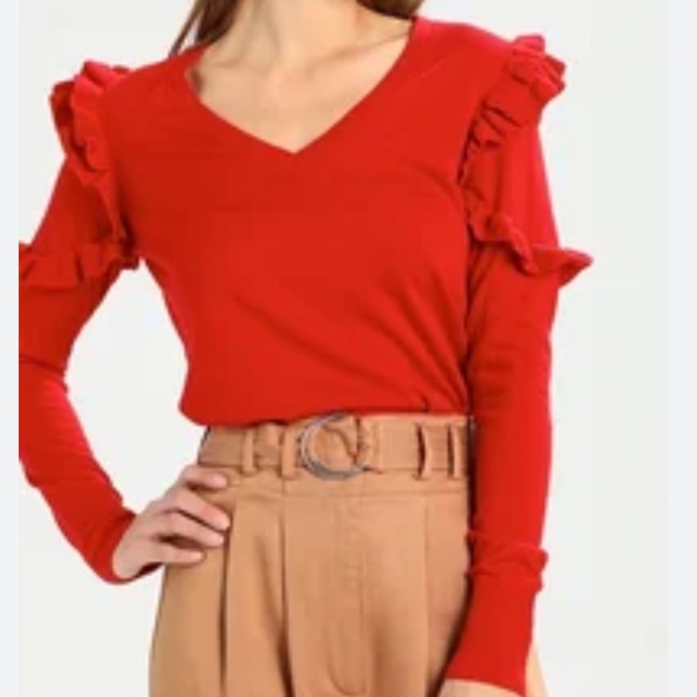 Merino Wool Ruffle Trim Sweater